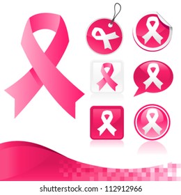 Vector set of pink ribbons for breast cancer awareness.