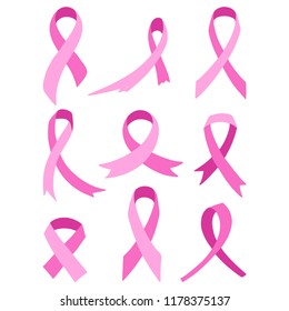 Grupo vectorial de cintas rosas, conciencia del cáncer de mama.