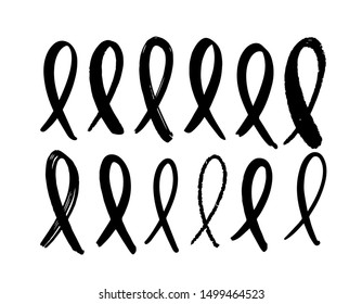 Vector set of pink ribbons, breast cancer awareness.