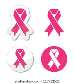 Vector set of pink ribbons symbols for breast cancer awareness