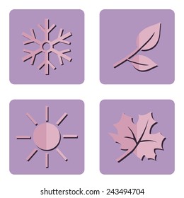 Vector Set of Pink Seasons Icons. Winter, Spring, Summer, Autumn.