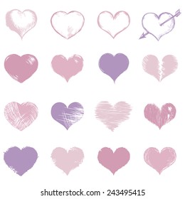 Vector Set of Pink Sketch Hearts