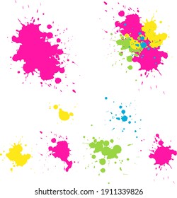 Vector set : pink, yellow, green , blue spots on white. Hand drawn abstract elements for design print, card, poster .