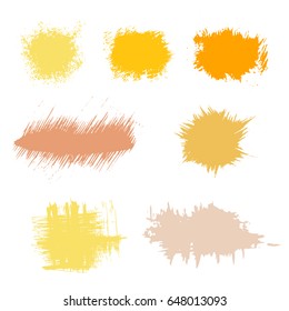 Vector set of pink and yellow strokes. Grunge isolated elements. Smoke brushes for your design. Freehand. Ink splash. Vector illustration.