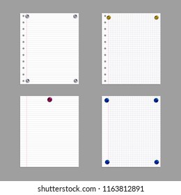 Vector Set of Pinned Paper Sheets Isolated, Frames Collection, Realistic Colorful Pin Buttons.
