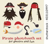 Vector set of pirate elements. Pirate photo booth props and scrapbooking collection. Pirate dreadlocks, beards, mustaches, eyebrows, hats, bandanas, noses, eye patches, hook, sword, pipe, save bottle.