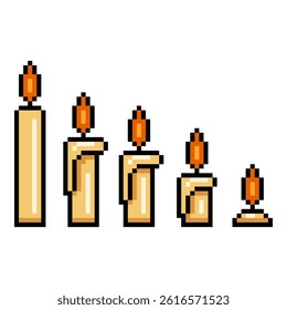 Vector Set of Pixel Art Icons Burning Candles Progress