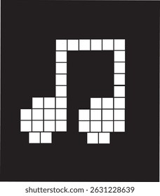 Vector set of pixel art music icons with notes, instruments and audio symbols. 8-bit retro pixel vector art	