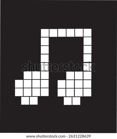 Vector set of pixel art music icons with notes, instruments and audio symbols. 8-bit retro pixel vector art	