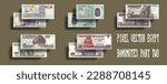 Vector set of pixel mosaic Egyptian banknotes. Paper and plastic bills, denominations of 20, 50, 100 and 200 pounds. Part two.