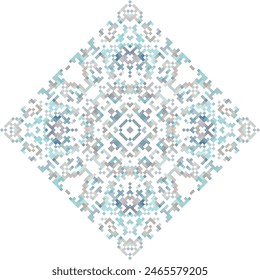 Vector set of pixel oriental patterns made of small squares on a white background. Mosaic, background, embroidery, wallpaper, kaleidoscope, mandala.