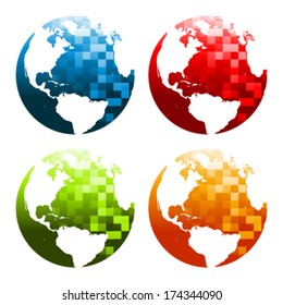 Vector set of pixel planet earth icons