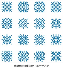 Vector set of pixel snowflakes for patterns, knitting and embroidery.