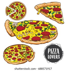 vector set of pizza, pizza vector illustration, hand drawn pizza illustration