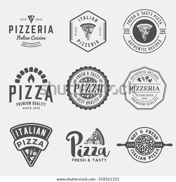 vector set of pizzeria labels and badges.\
vector illustration
