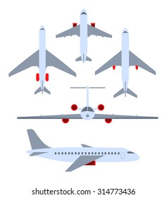 Vector set of planes. Passenger planes, the airplane, aircraft, weeds. Color flat icons. Vector illustration