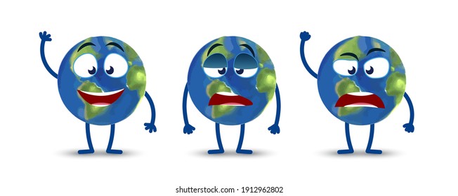planeta planeta tierra vectorial con emociones aisladas en fondo blanco