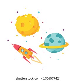 vector set with planet and rocket