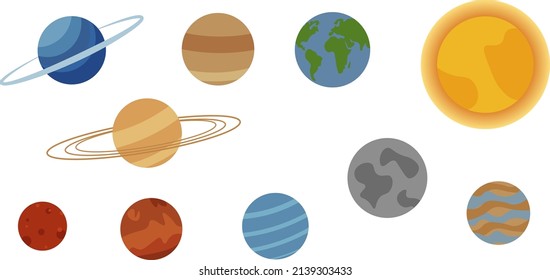 Vector set of planets on transparent background.