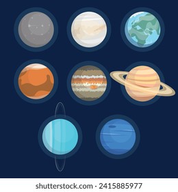 Vector set of planets of the solar system on a dark blue background