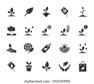 Vector set of plant flat icons. Contains icons seedling, seeds, growing conditions, leaf, growing plant and more. Pixel perfect. - Shutterstock ID 1921593902