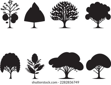 Vector Set of plant and tree silhouette illustration, Minimalist tree silhouette set svg