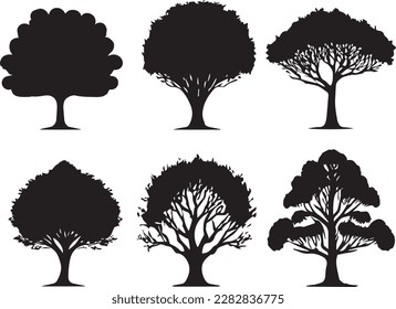 Vector Set of plant and tree silhouette illustration, Minimalist tree silhouette set svg