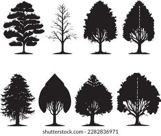 Vector Set of plant and tree silhouette illustration, Minimalist tree silhouette set