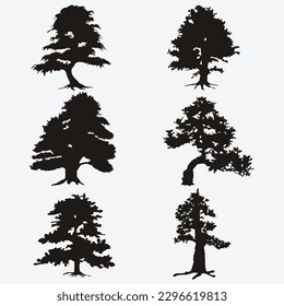conjunto vectorial de plantas y árboles con su silueta