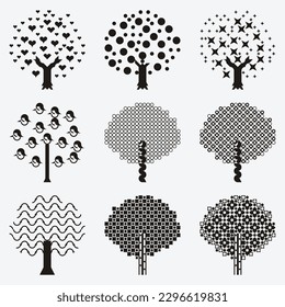 conjunto vectorial de plantas y árboles con su silueta