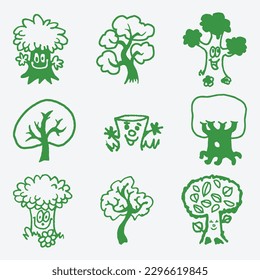vector set of plant and tree with its silhouette