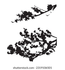 Vector set of plant and tree silhouette branch.