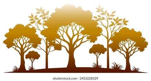 Vector Set of plant and tree silhouette illustration, Minimalist tree silhouette set. Silhouette of trees in a forest.