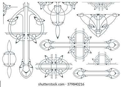 Vector set plant vignette  on different versions for decoration and design 