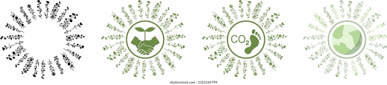 Vector set with plants - round arrangement on climate themes