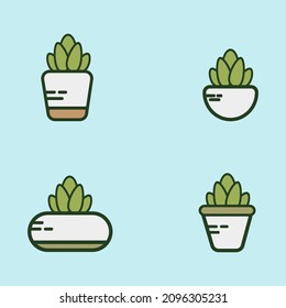 conjunto vectorial de plantas con hojas apiladas en una olla, perfecto para ilustración y diseño gráfico
