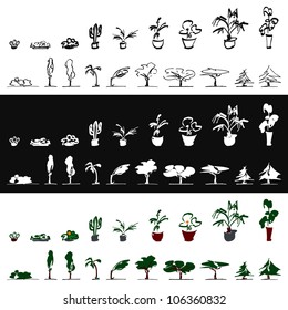 vector set plants  trees   flowers  positive  negative