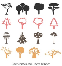 conjunto vectorial de plantas y árboles con su silueta