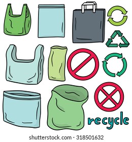 vector set of plastic bag and recycle icon