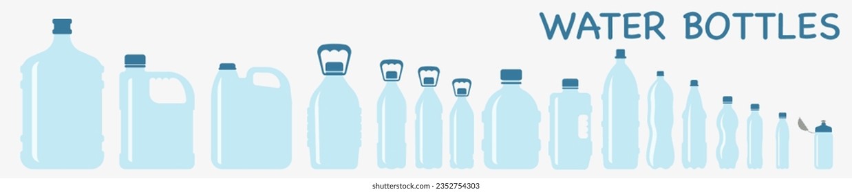 Vector set of plastic water bottles isolated on white background. Water bottles. EPS 10.