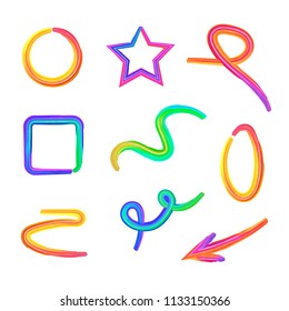 Vector Set: Plasticine Multicolored Different Shapes, Abstract Forms Isolated on White Background, Decorative Elements.