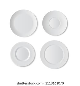 Vector set of plate set, kitchen dishware, blank dish isolated on white background