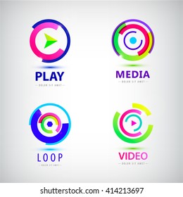 Vector set of play logos, media, video logos and icons