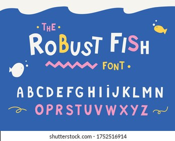 Vector Set Of Playful Alphabet, Natural,  Sea Theme, Robust Font Character Design