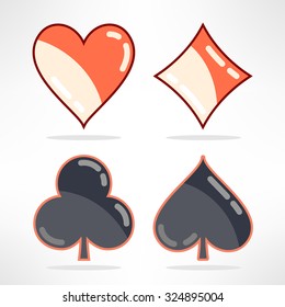 Vector set of playing cards suits icons in modern flat design.