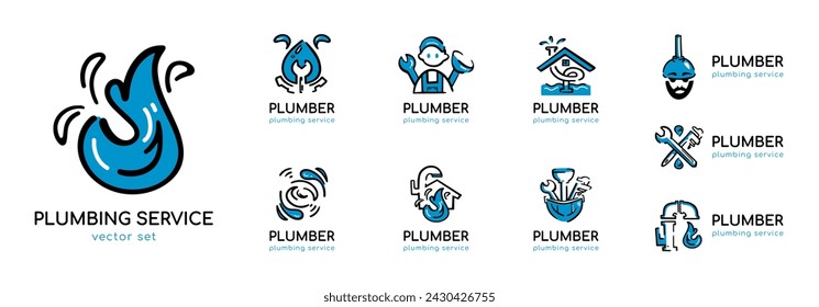 Vector set of plumber logos, plumbing service