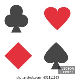 Vector set of poker cards signs. Heart, peaks, clubs and tambourines isolated on white background.