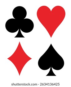 Conjunto vetorial de pôquer jogando cartas símbolos - espadas, diamantes, clubes e corações 