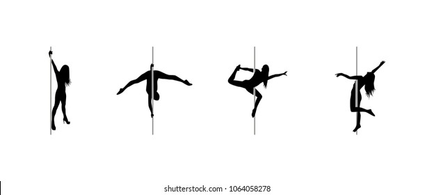 Vector set. Pole dance. Girls on the pole