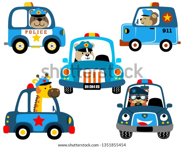 vector set of police\
cars with funny cops